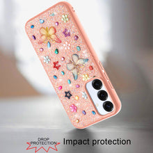 For Samsung S25/S24 Case Butterfly 3D Jewel Glitter Bling Cover + Tempered Glass