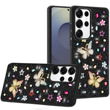 For Samsung S25 Ultra Case Butterfly 3D Jewel Glitter Bling + Tempered Glass