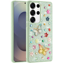 For Samsung S25 Ultra Case Butterfly 3D Jewel Glitter Bling + Tempered Glass