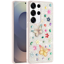 For Samsung S25 Ultra Case Butterfly 3D Jewel Glitter Bling + Tempered Glass