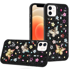 For iPhone 12/12 Pro Case Butterfly 3D Jewel Glitter Bling Cover +Tempered Glass