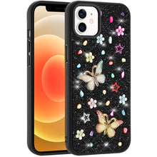 For iPhone 12/12 Pro Case Butterfly 3D Jewel Glitter Bling Cover +Tempered Glass