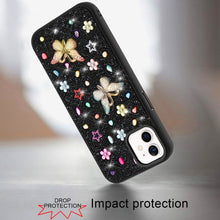 For iPhone 12/12 Pro Case Butterfly 3D Jewel Glitter Bling Cover +Tempered Glass