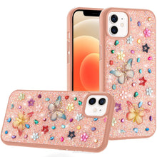 For iPhone 12/12 Pro Case Butterfly 3D Jewel Glitter Bling Cover +Tempered Glass