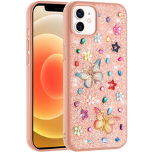 For iPhone 12/12 Pro Case Butterfly 3D Jewel Glitter Bling Cover +Tempered Glass