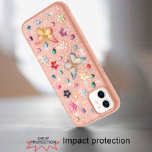For iPhone 12/12 Pro Case Butterfly 3D Jewel Glitter Bling Cover +Tempered Glass