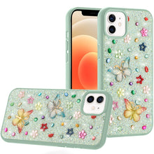 For iPhone 12/12 Pro Case Butterfly 3D Jewel Glitter Bling Cover +Tempered Glass