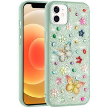 For iPhone 12/12 Pro Case Butterfly 3D Jewel Glitter Bling Cover +Tempered Glass
