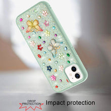 For iPhone 12/12 Pro Case Butterfly 3D Jewel Glitter Bling Cover +Tempered Glass