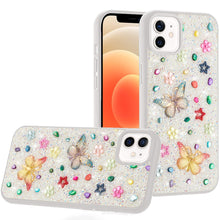 For iPhone 12/12 Pro Case Butterfly 3D Jewel Glitter Bling Cover +Tempered Glass