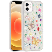 For iPhone 12/12 Pro Case Butterfly 3D Jewel Glitter Bling Cover +Tempered Glass