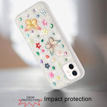 For iPhone 12/12 Pro Case Butterfly 3D Jewel Glitter Bling Cover +Tempered Glass