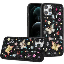 For iPhone 12 Pro Max Case Butterfly 3D Jewel Glitter Bling + Tempered Glass