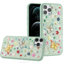 For iPhone 12 Pro Max Case Butterfly 3D Jewel Glitter Bling + Tempered Glass