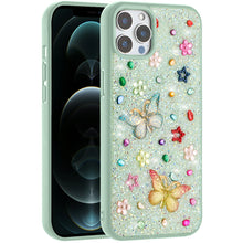 For iPhone 12 Pro Max Case Butterfly 3D Jewel Glitter Bling + Tempered Glass