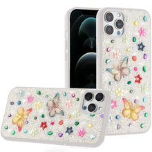 For iPhone 12 Pro Max Case Butterfly 3D Jewel Glitter Bling + Tempered Glass