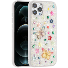 For iPhone 12 Pro Max Case Butterfly 3D Jewel Glitter Bling + Tempered Glass
