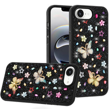 For iPhone 16e Case Butterfly 3D Jewel Glitter Bling Phone Cover +Tempered Glass