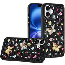 For iPhone 17 Case Butterfly 3D Jewel Glitter Bling Phone Cover + Tempered Glass