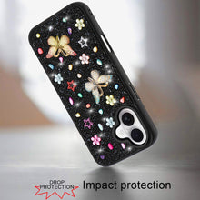 For iPhone 17 Case Butterfly 3D Jewel Glitter Bling Phone Cover + Tempered Glass