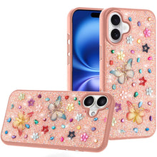 For iPhone 17 Case Butterfly 3D Jewel Glitter Bling Phone Cover + Tempered Glass