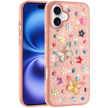 For iPhone 17 Case Butterfly 3D Jewel Glitter Bling Phone Cover + Tempered Glass