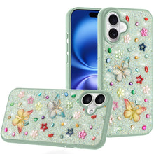 For iPhone 17 Case Butterfly 3D Jewel Glitter Bling Phone Cover + Tempered Glass