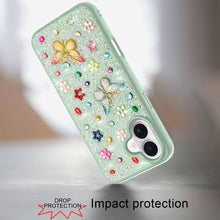 For iPhone 17 Case Butterfly 3D Jewel Glitter Bling Phone Cover + Tempered Glass