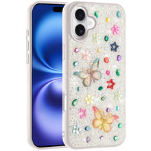 For iPhone 17 Case Butterfly 3D Jewel Glitter Bling Phone Cover + Tempered Glass