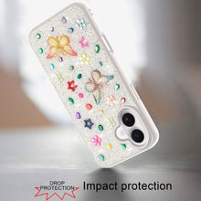 For iPhone 17 Case Butterfly 3D Jewel Glitter Bling Phone Cover + Tempered Glass