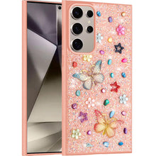 Samsung Galaxy S24 Ultra Case Floral Butterfly 3D Jewel Glitter Bling Cover