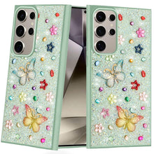 Samsung Galaxy S24 Ultra Case Floral Butterfly 3D Jewel Glitter Bling Cover