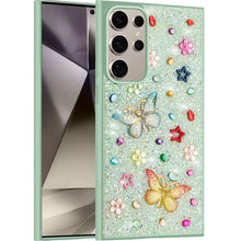 Samsung Galaxy S24 Ultra Case Floral Butterfly 3D Jewel Glitter Bling Cover