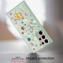 Samsung Galaxy S24 Ultra Case Floral Butterfly 3D Jewel Glitter Bling Cover