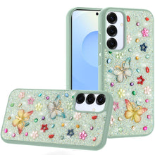For Samsung S25/S24 Case Butterfly 3D Jewel Glitter Bling Cover + Tempered Glass