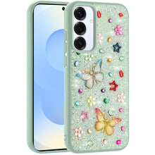 For Samsung S25/S24 Case Butterfly 3D Jewel Glitter Bling Cover + Tempered Glass