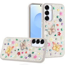 For Samsung S25/S24 Case Butterfly 3D Jewel Glitter Bling Cover + Tempered Glass