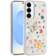 For Samsung S25/S24 Case Butterfly 3D Jewel Glitter Bling Cover + Tempered Glass