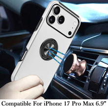 For iPhone 17 Pro Max Case Rubber Dual Layer Magnetic RingStand + Tempered Glass