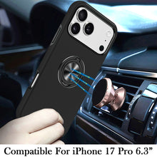 For iPhone 17 PRO Case Rubberized Dual Layer Metal Ring Stand + Tempered Glass