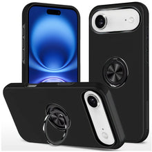 For iPhone Air Case Rubberized Dual Layer Metal Ring Stand Cover +Tempered Glass