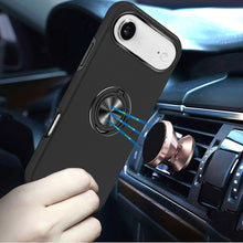 For iPhone Air Case Rubberized Dual Layer Metal Ring Stand Cover +Tempered Glass