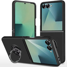 For Samsung Z Flip7 Case Rubber Dual Layer Magnetic RingStand + Tempered Glass