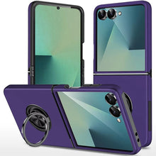 For Samsung Z Flip7 Case Rubber Dual Layer Magnetic RingStand + Tempered Glass