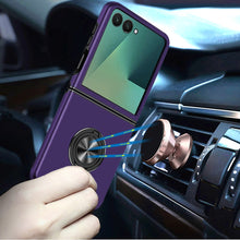 For Samsung Z Flip7 Case Rubber Dual Layer Magnetic RingStand + Tempered Glass