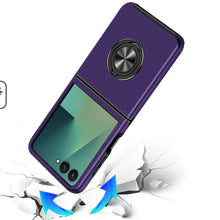 For Samsung Z Flip7 Case Rubber Dual Layer Magnetic RingStand + Tempered Glass