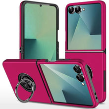 For Samsung Z Flip7 Case Rubber Dual Layer Magnetic RingStand + Tempered Glass