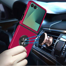 For Samsung Z Flip7 Case Rubber Dual Layer Magnetic RingStand + Tempered Glass