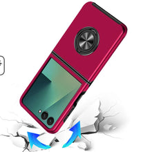 For Samsung Z Flip7 Case Rubber Dual Layer Magnetic RingStand + Tempered Glass