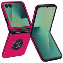 For Samsung Z Flip7 Case Rubber Dual Layer Magnetic RingStand + Tempered Glass